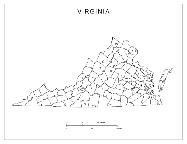 blank map of Virginia state, VA county map