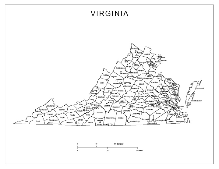 labeled map of Virginia state, VA county map