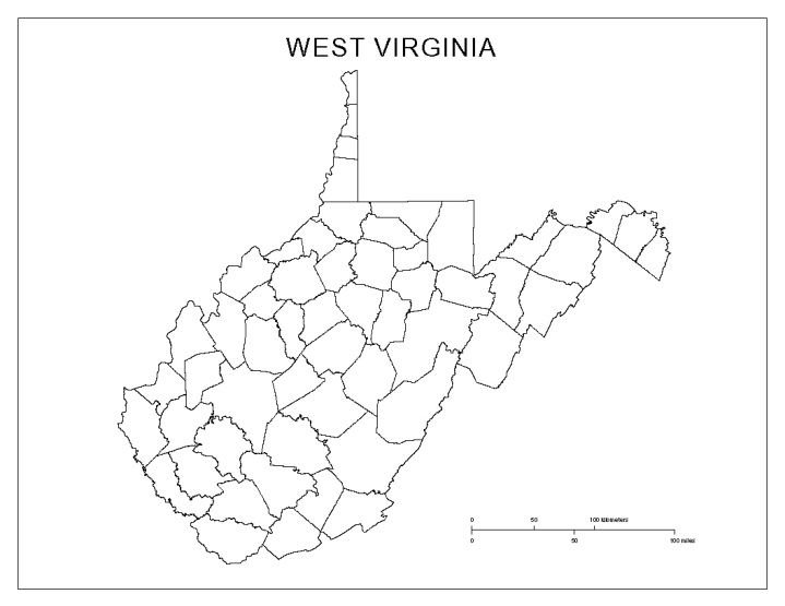 blank map of West Virginia state, WV county map