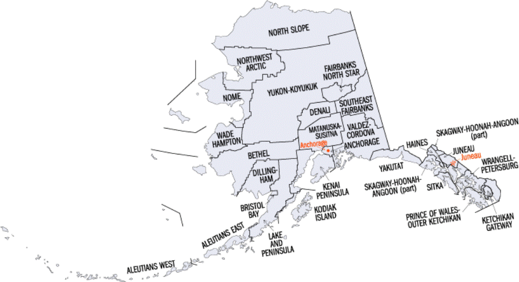 Alaska County Map.