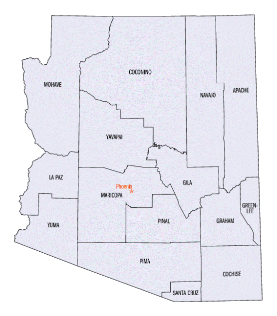 county map of Arizona state, AZ outline map