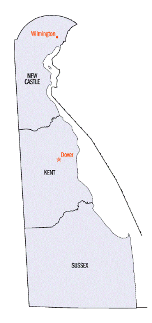 county map of Delaware state, DE outline map