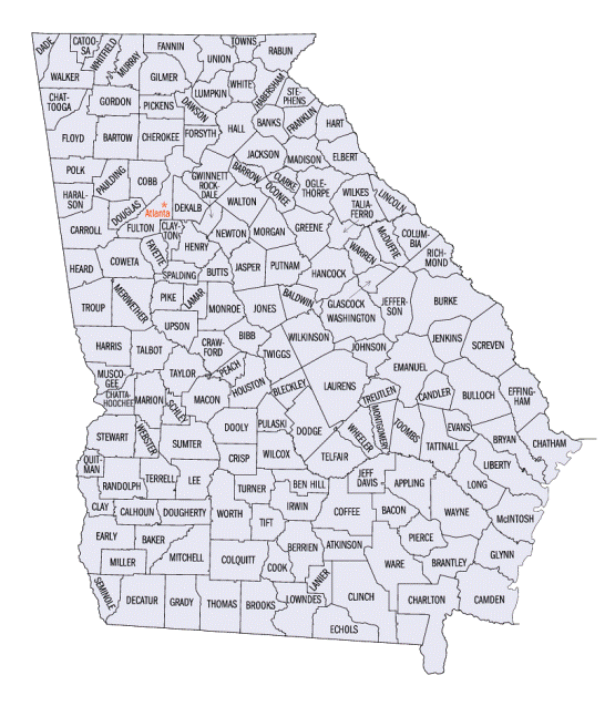 county map of Georgia state, GA outline map