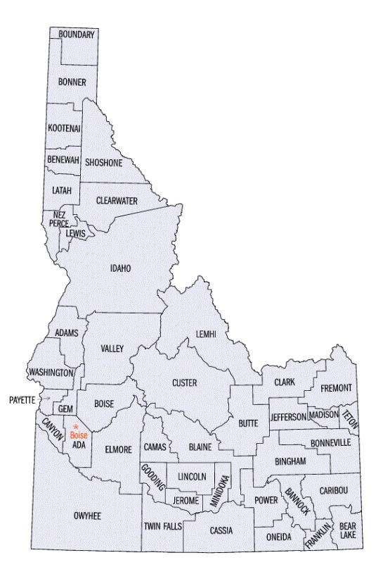 county map of Idaho state, ID outline map