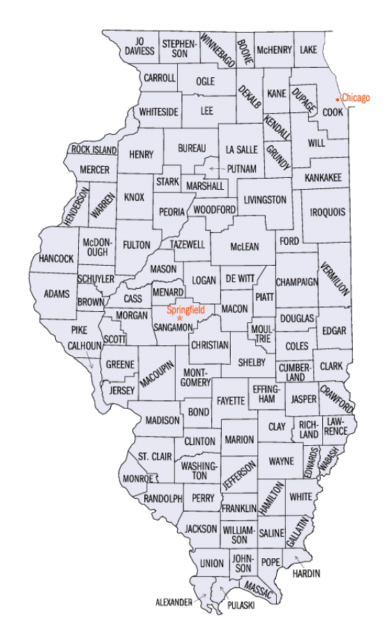 county map of Illinois state, IL outline map