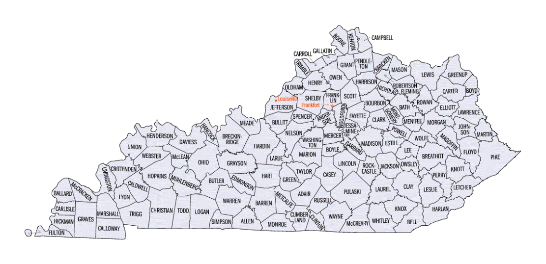 county map of Kentucky state, KY outline map