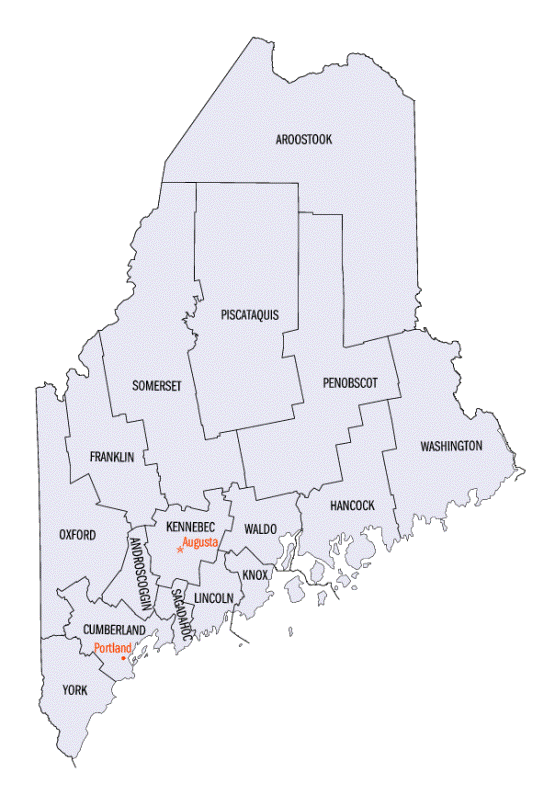 county map of Maine state, ME outline map