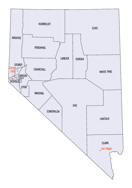 county map of Nevada state, NV outline map
