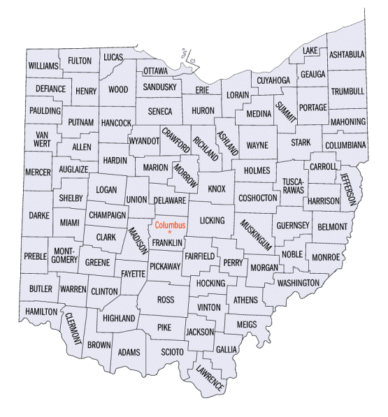 county map of Ohio state, OH outline map