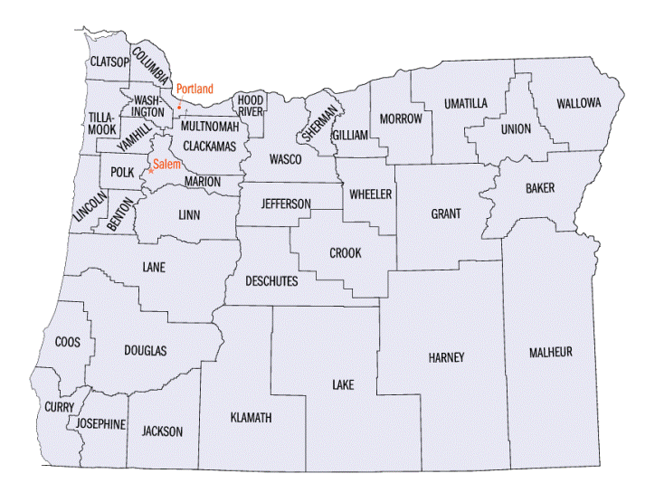 county map of Oregon state, OR outline map