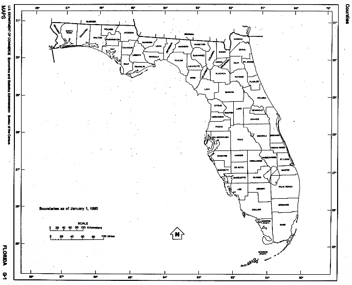 free map of Florida state, FL outline map