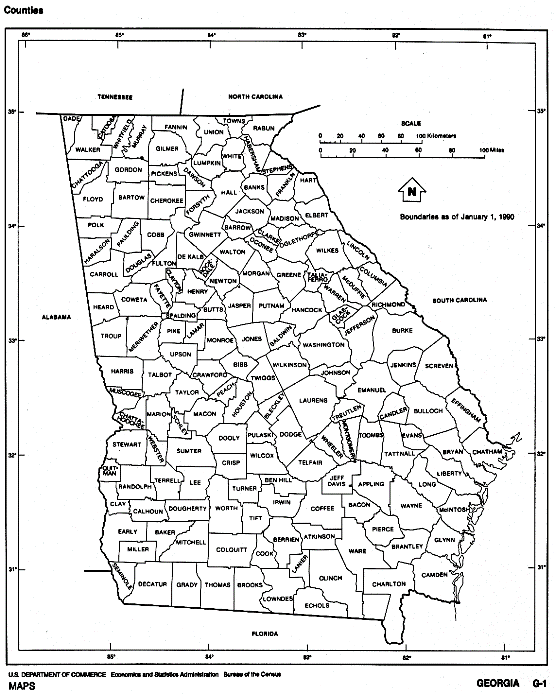 free map of Georgia state, GA outline map