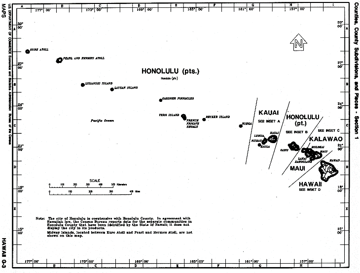 free map of Hawaii state, HI outline map