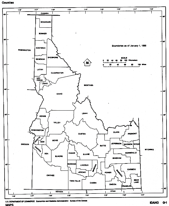free map of Idaho state, ID outline map
