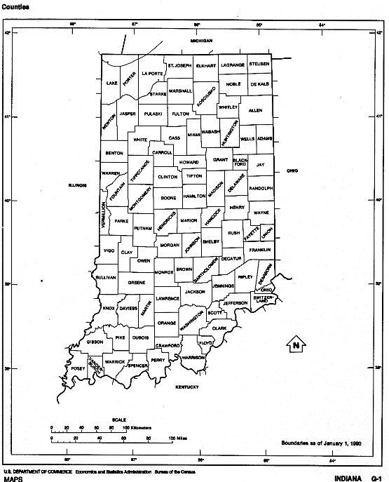 free map of Indiana state, IN outline map