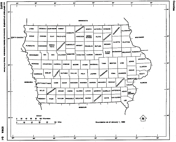 free map of Iowa state, IA outline map