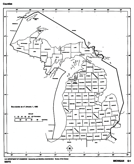 free map of Michigan state, MI outline map