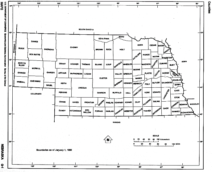 free map of Nebraska state, NE outline map