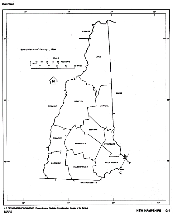 free map of New Hampshire state, NH outline map
