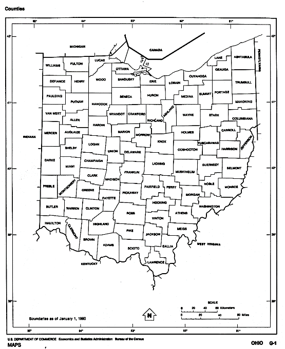 free map of Ohio state, OH outline map