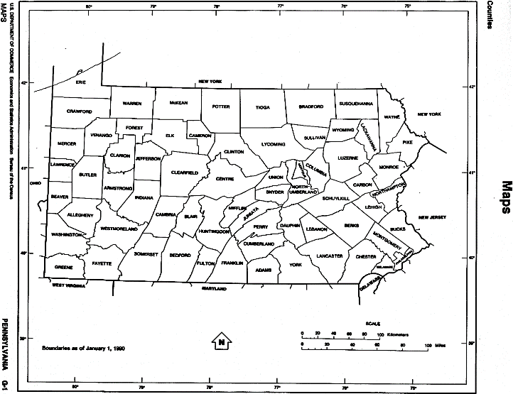 free map of Pennsylvania state, PA outline map