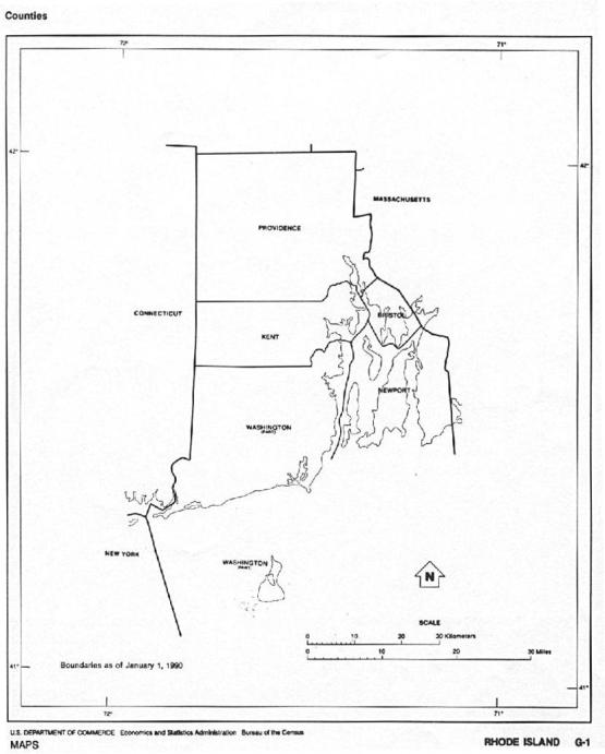 free map of Rhode Island state, RI outline map