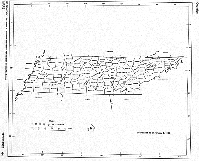 free map of Tennessee state, TN outline map