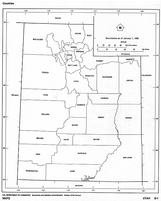 free map of Utah state, UT outline map