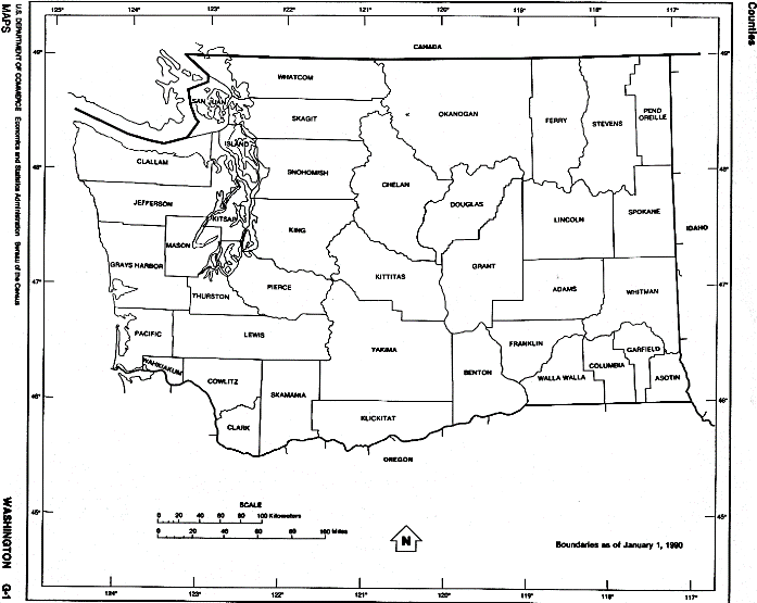 free map of Washington state, WA outline map