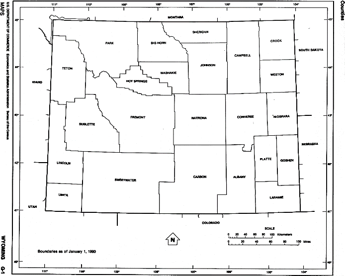 free map of Wyoming state, WY outline map