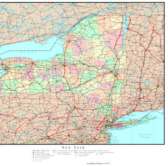 political map of New York state, NY reference map