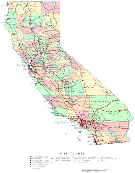 printable map of California state, CA political map