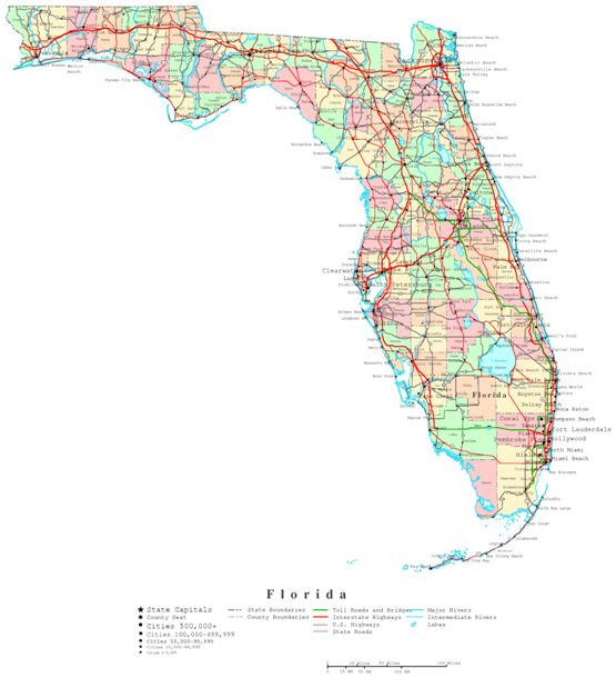 printable map of Florida state, FL political map