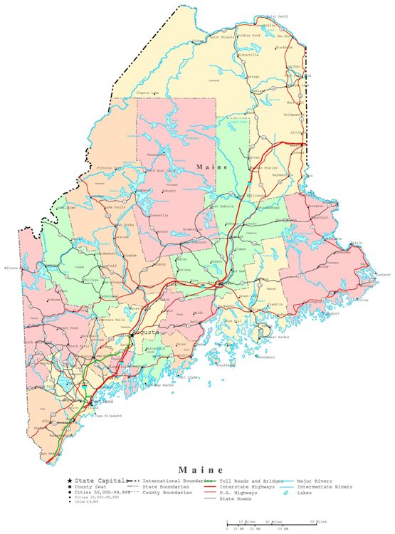 printable map of Maine state, ME political map