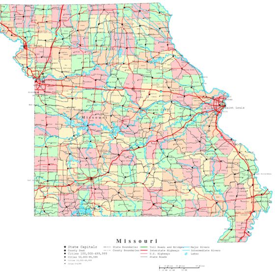 printable map of Missouri state, MO political map