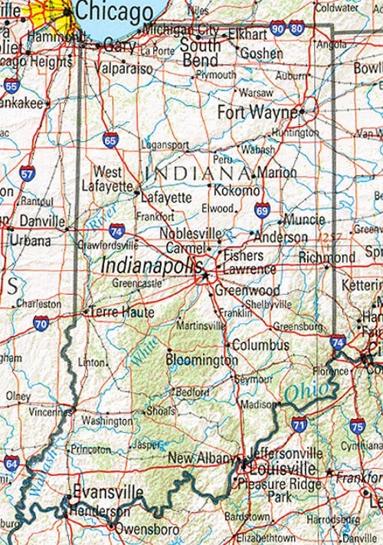 reference map of Indiana state, IN physical map