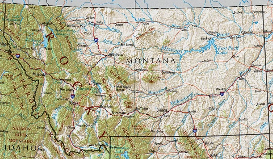 reference map of Montana state, MT geography map