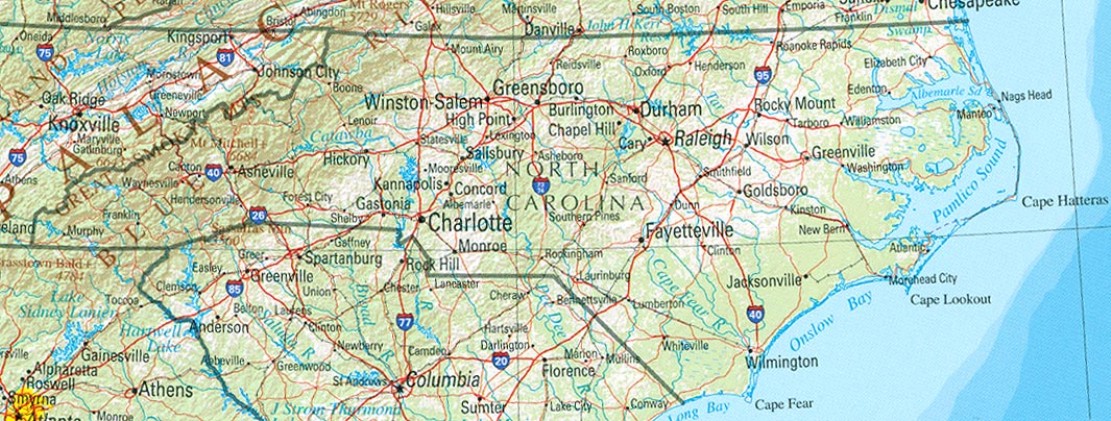 reference map of North Carolina state, NC physical map