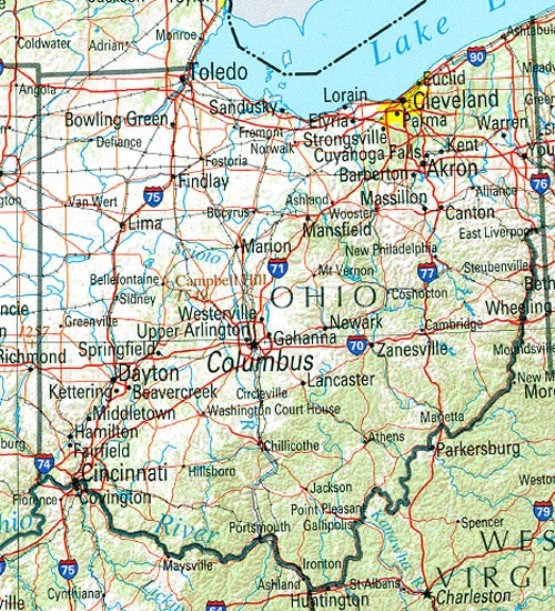 reference map of Ohio state, OH physical map