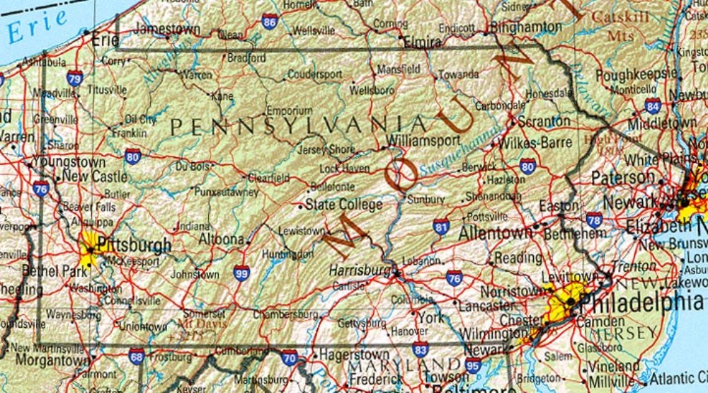 reference map of Pennsylvania state, PA geography map