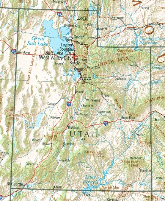 reference map of Utah state, UT geography map