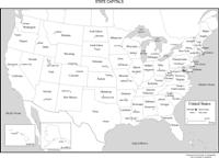 Labeled black and white Map of USA States