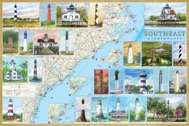 Buy map Southeast Lighthouses Map - Laminated Poster by Bella Terra Publishing LLC from United States Maps Store