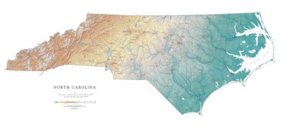 Buy map North Carolina, Physical, laminated by Raven Press from North Carolina Maps Store