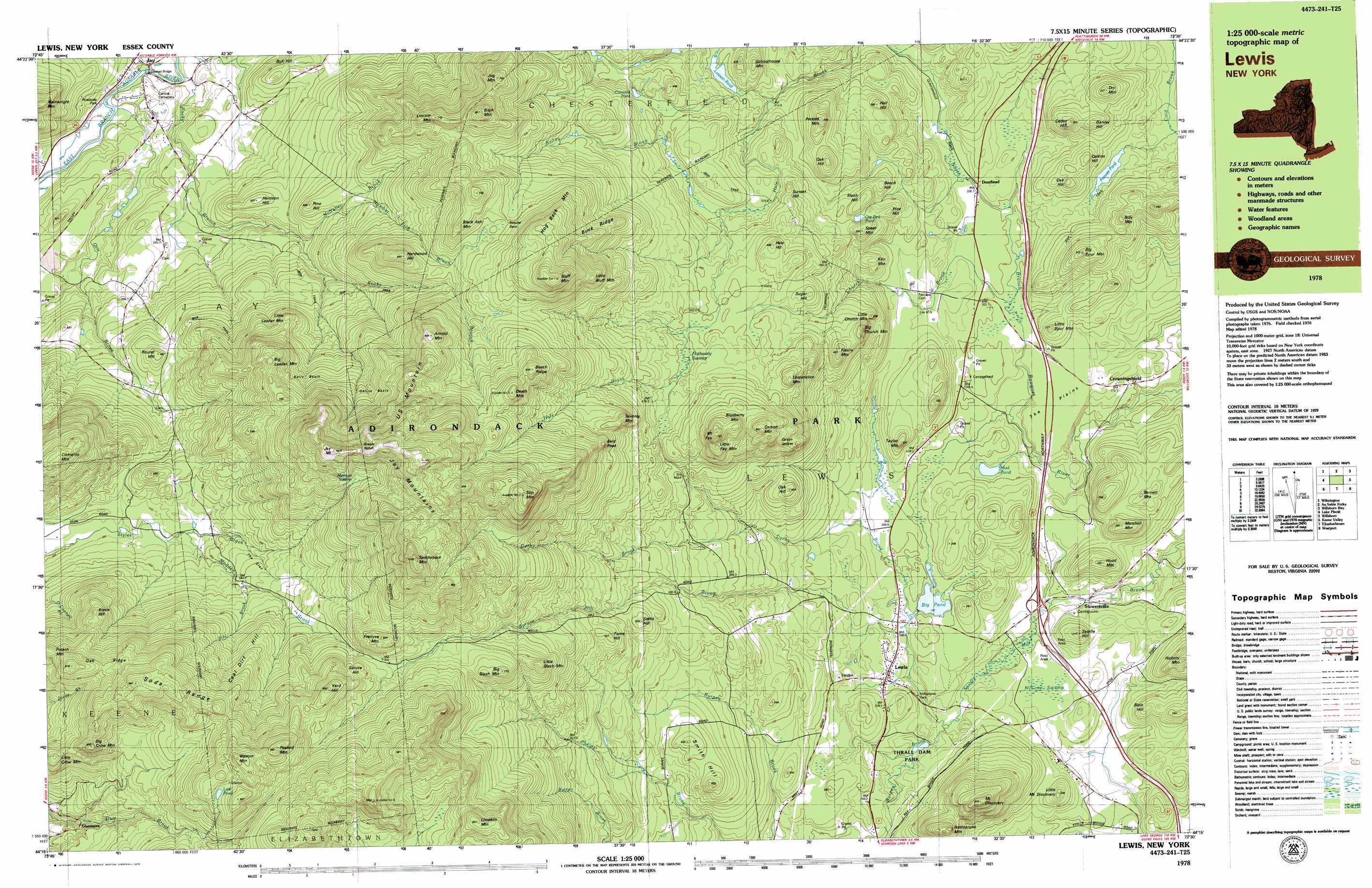 US Geological Survey topographic map metric New York USGS 1979 LAKE PLACID 