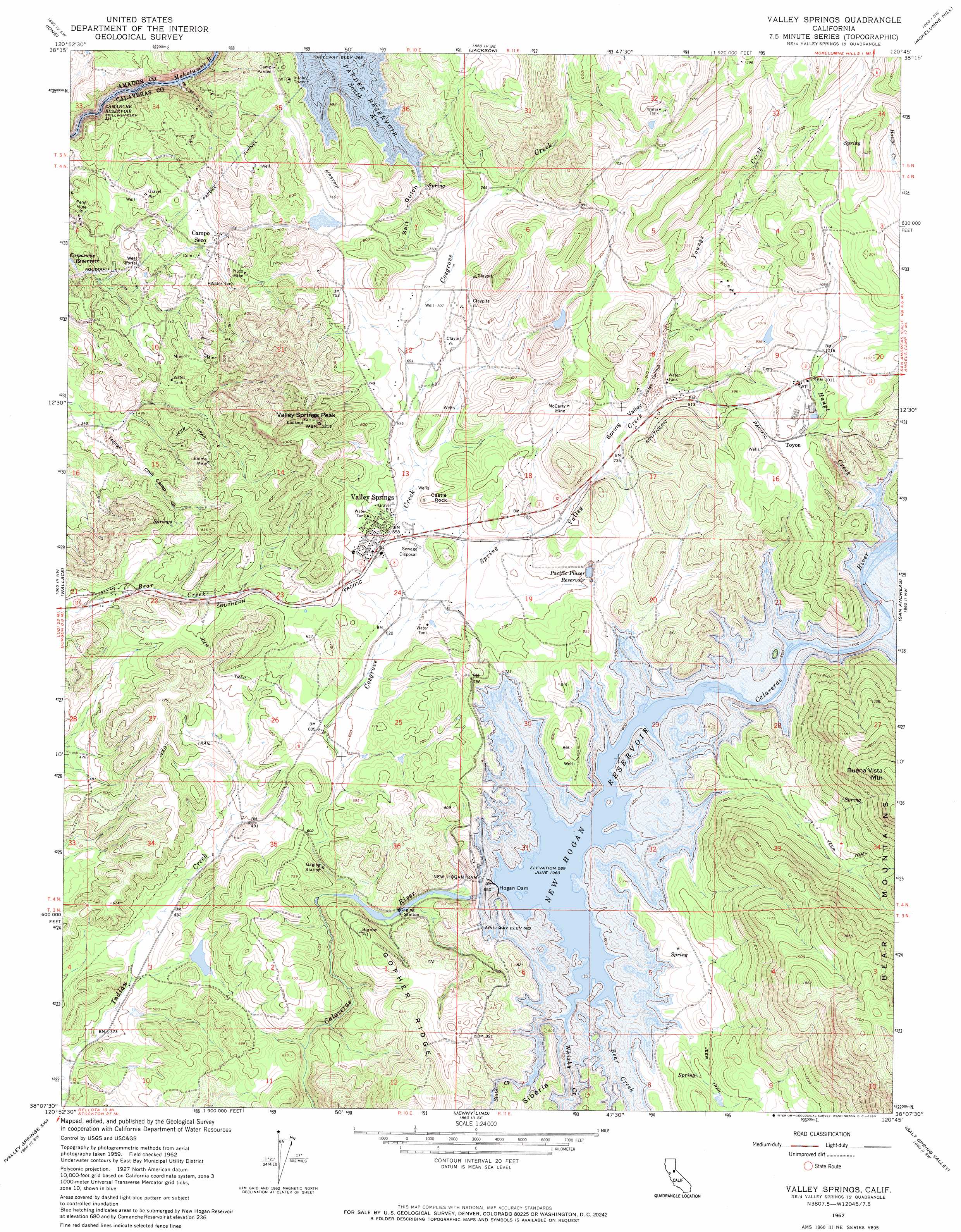 Valley Springs topographic map 1:24,000 scale, California
