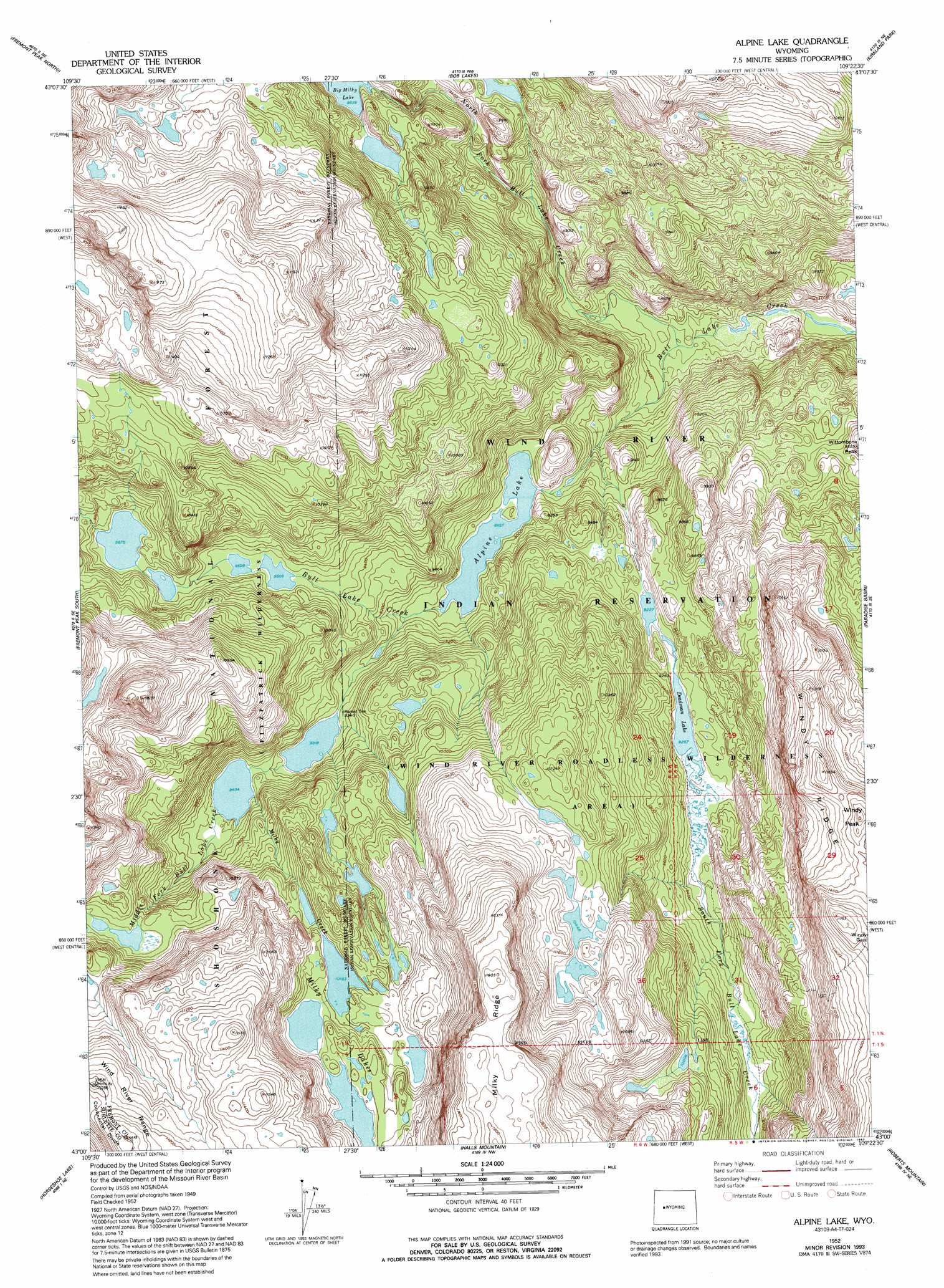 Alpine Lake topographic map, WY - USGS Topo Quad 43109a4