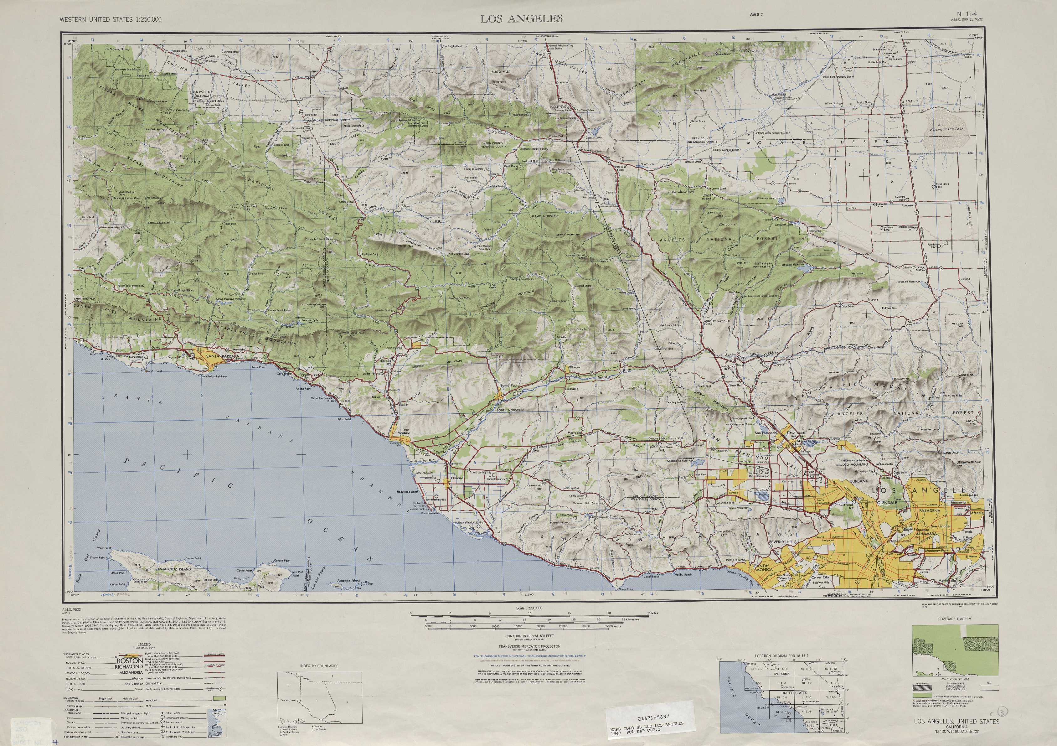 USGS Topographic Map California LOS ANGELES fish wildlife 1981 Q 250K 