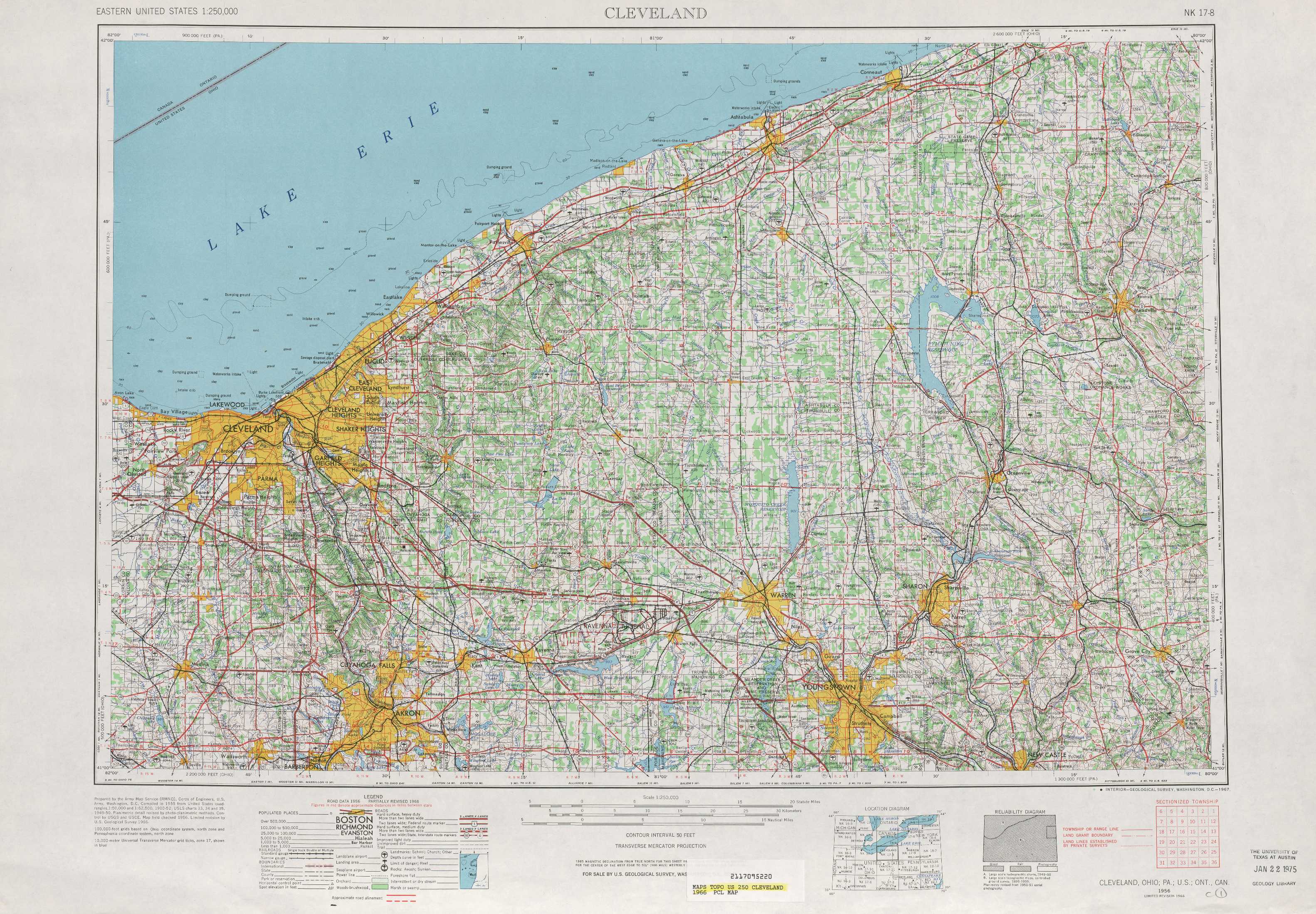 Cleveland Topographic Map Oh Pa Usgs Topo 1 250 000 Scale